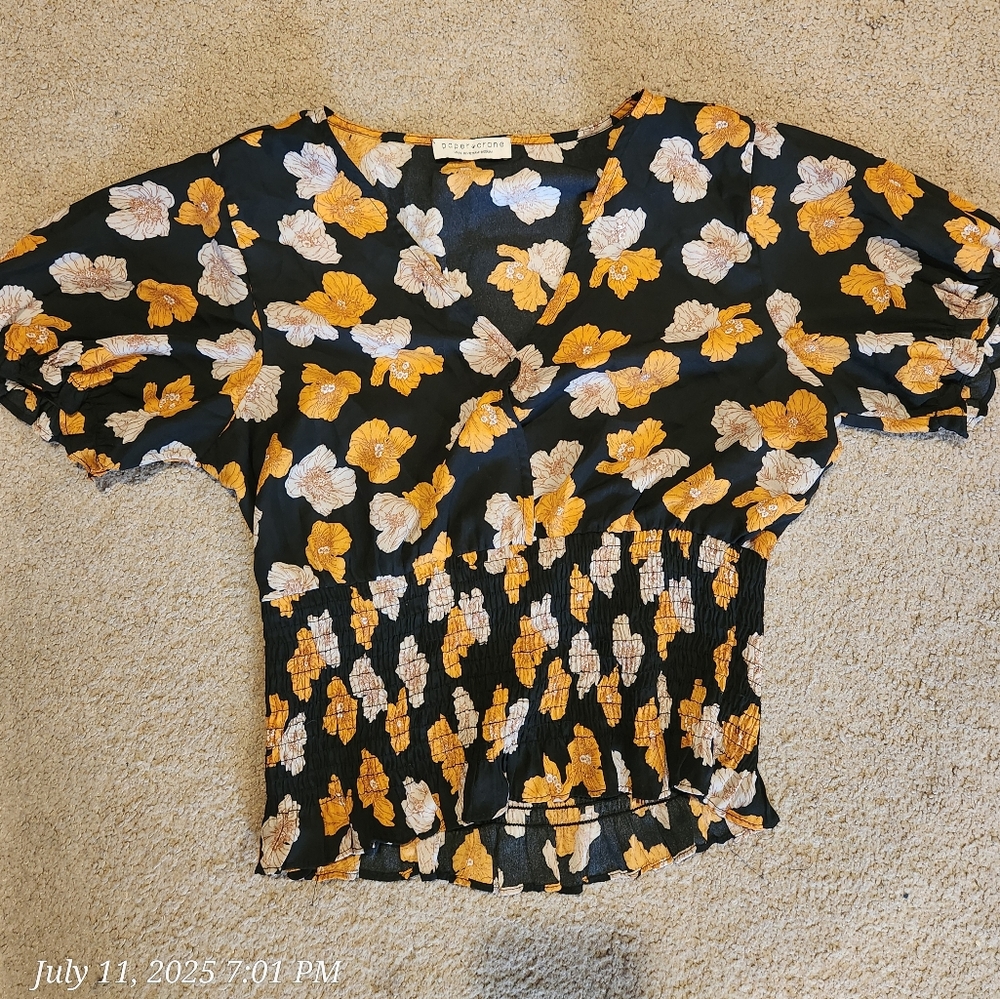 Paper Crane Black and Orange Floral Blouse